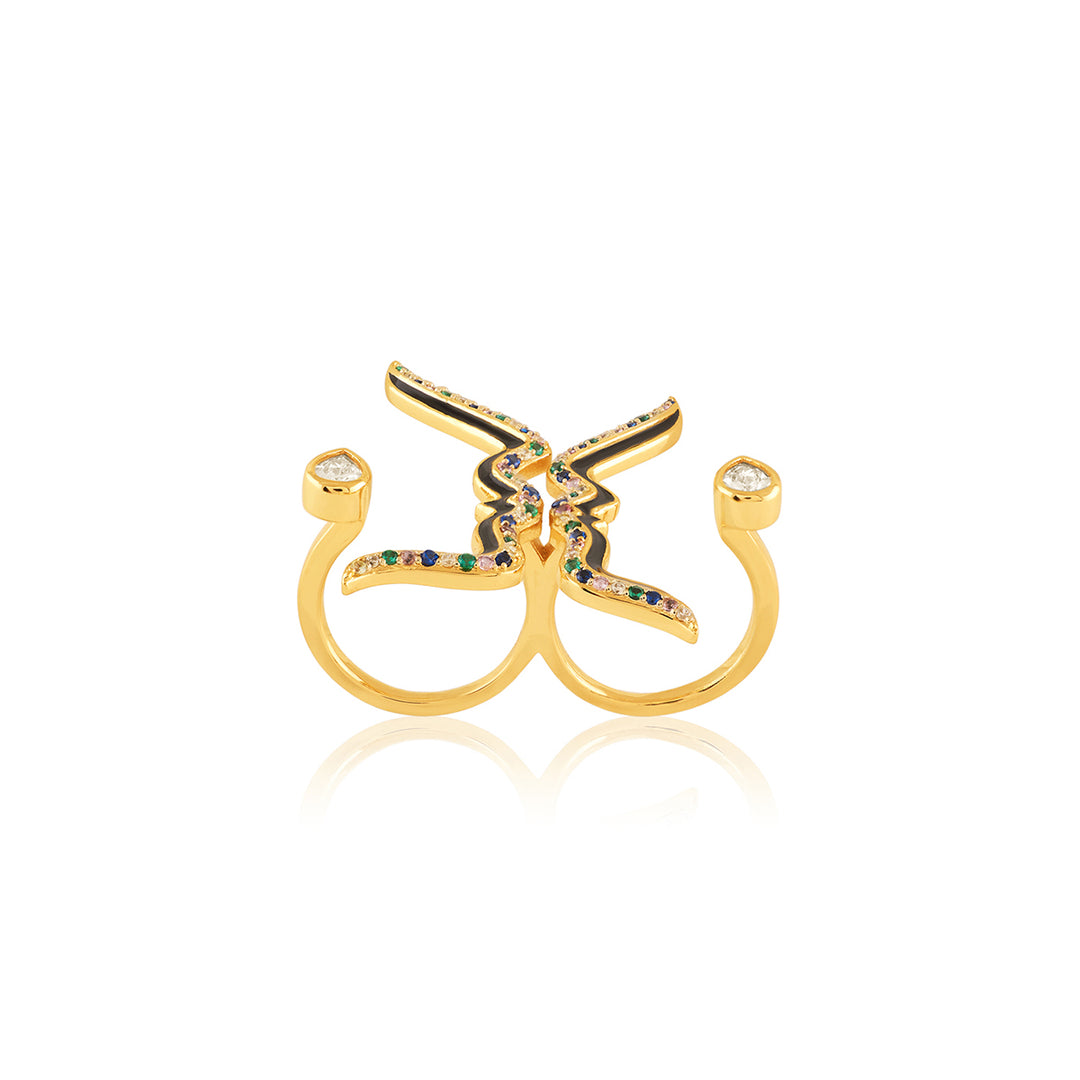 Anoma Two Finger Ring In 18Kt Gold Plated