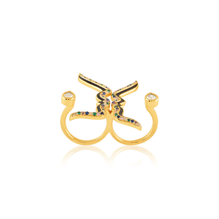 Anoma Two Finger Ring In 18Kt Gold Plated