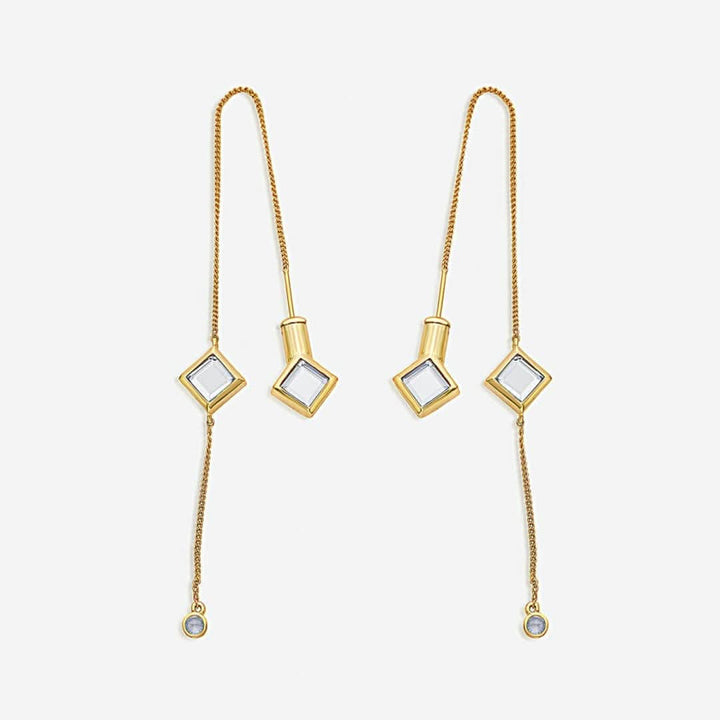 Ayaana Diamond Mirror Needle-Thread Delicate Earrings