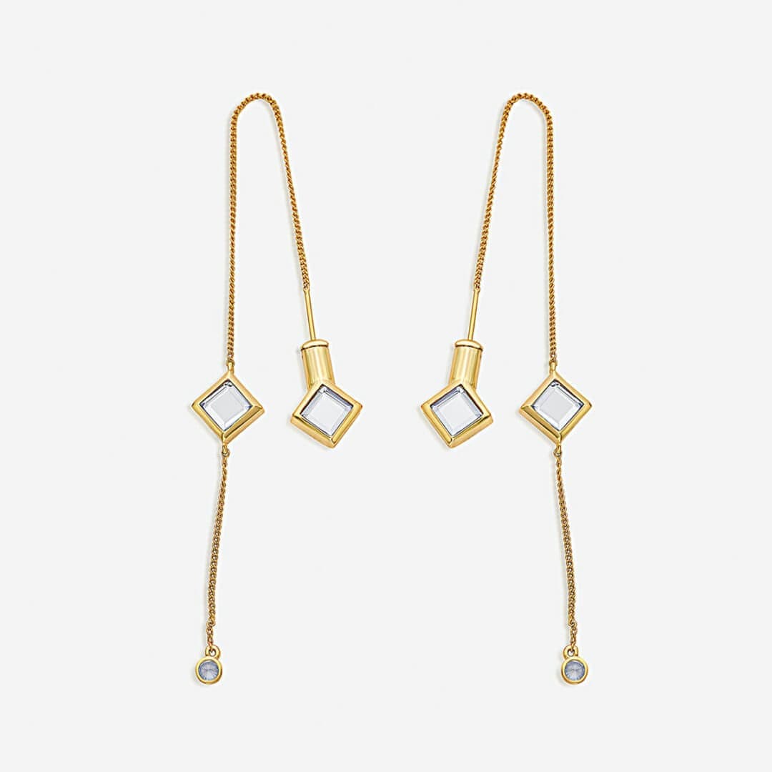 Ayaana Diamond Mirror Needle-Thread Delicate Earrings
