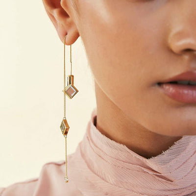 Ayaana Diamond Mirror Needle-Thread Delicate Earrings - Isharya | Modern Indian Jewelry