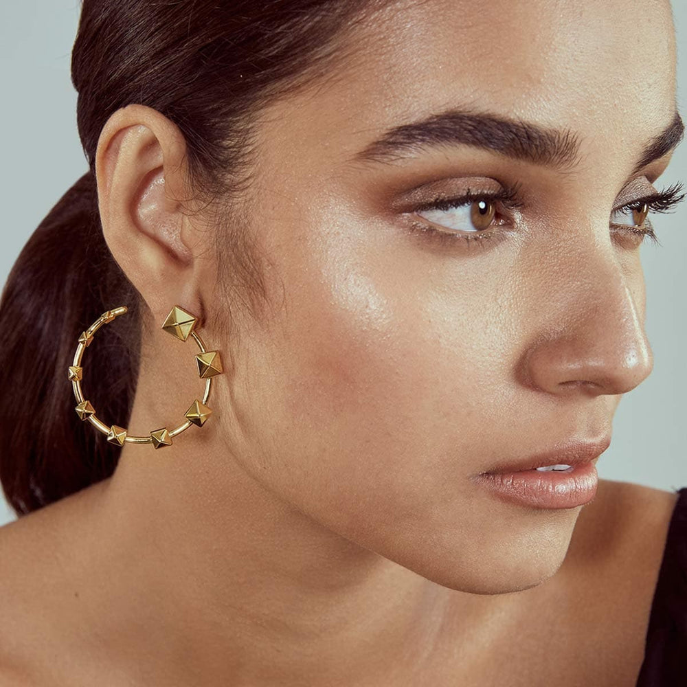 Ayaana Pyramid Stud Orange Peel Earrings - Isharya | Modern Indian Jewelry