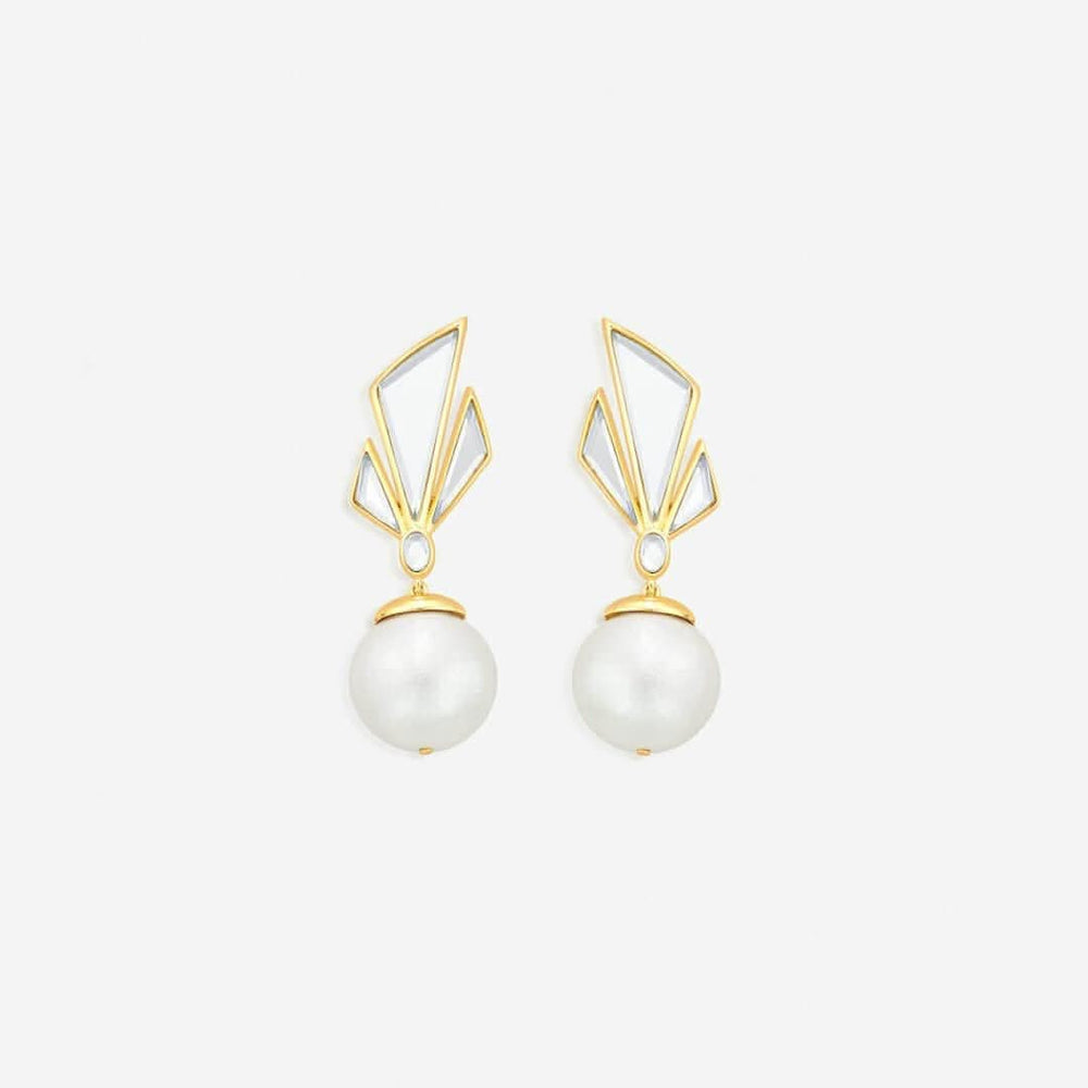 Demi Goddess Irregular Mirror and Pearl Stud Earrings