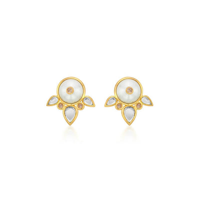 Limelight Pearl & Mirror Flutter Stud Earrings - Isharya | Modern Indian Jewelry