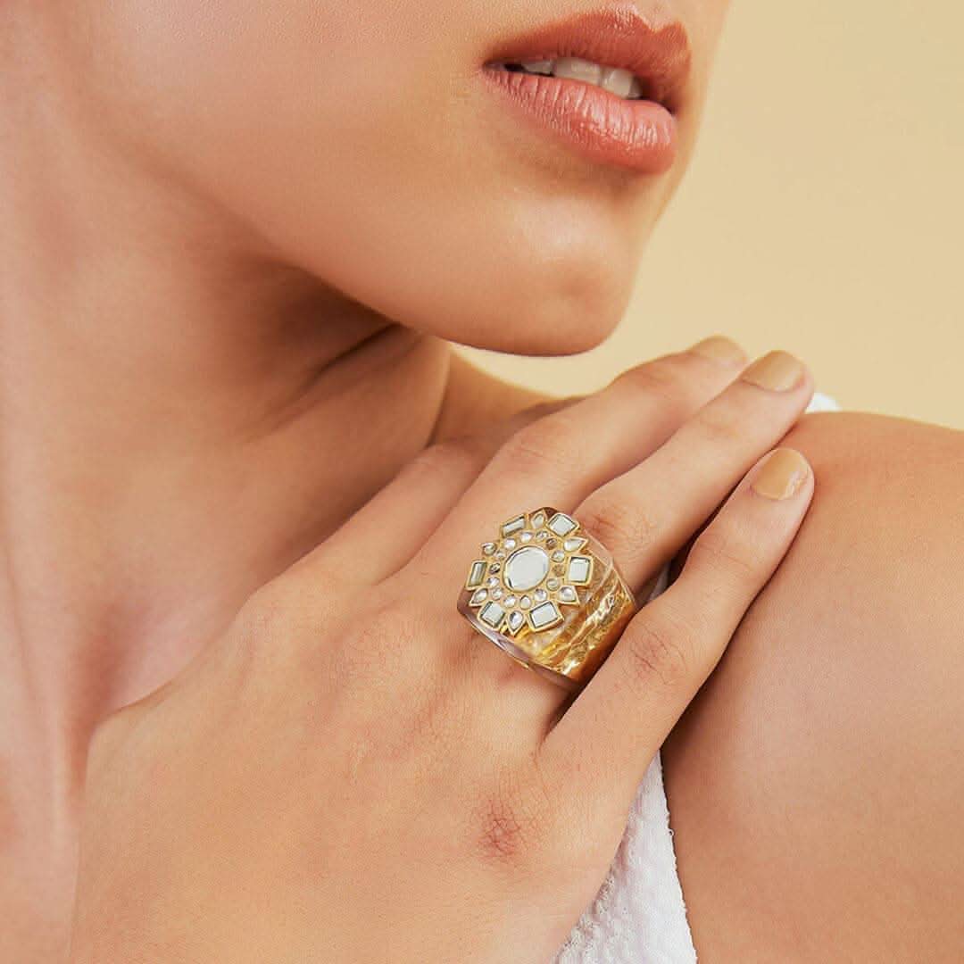 Gurleen Gambhir Borderless Mirror Icon Strip Resin Ring Gold