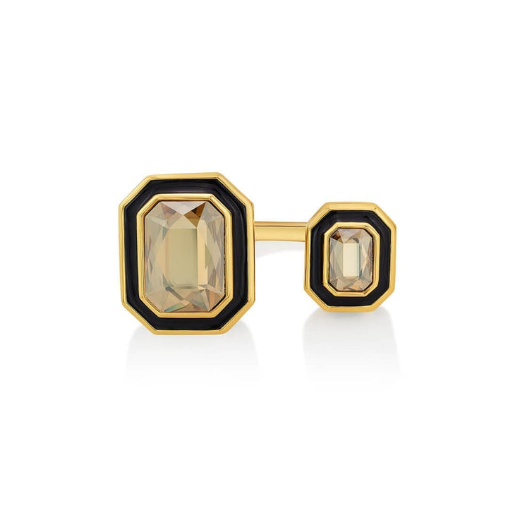 Soleil Black Enamel Two Stone Open Ring