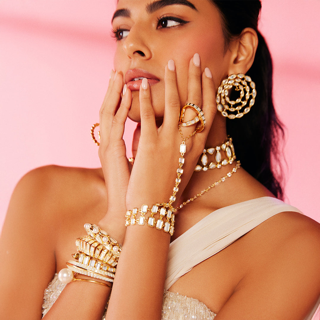 Seher Mirror & Pearl Statement Cuff