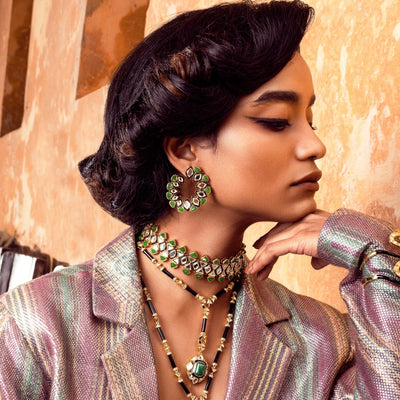 Begum Haute Evergreen Orange Peel Earrings - Isharya | Modern Indian Jewelry