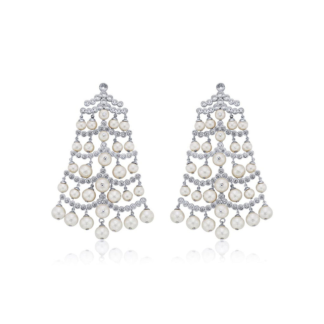 Pearl Crystal Waterfall Earrings
