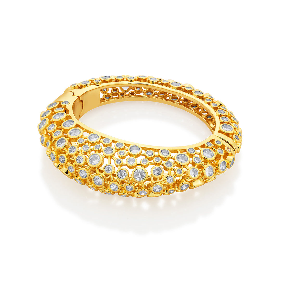 Aura Gold Oval Hinge Bangle - Isharya | Modern Indian Jewelry