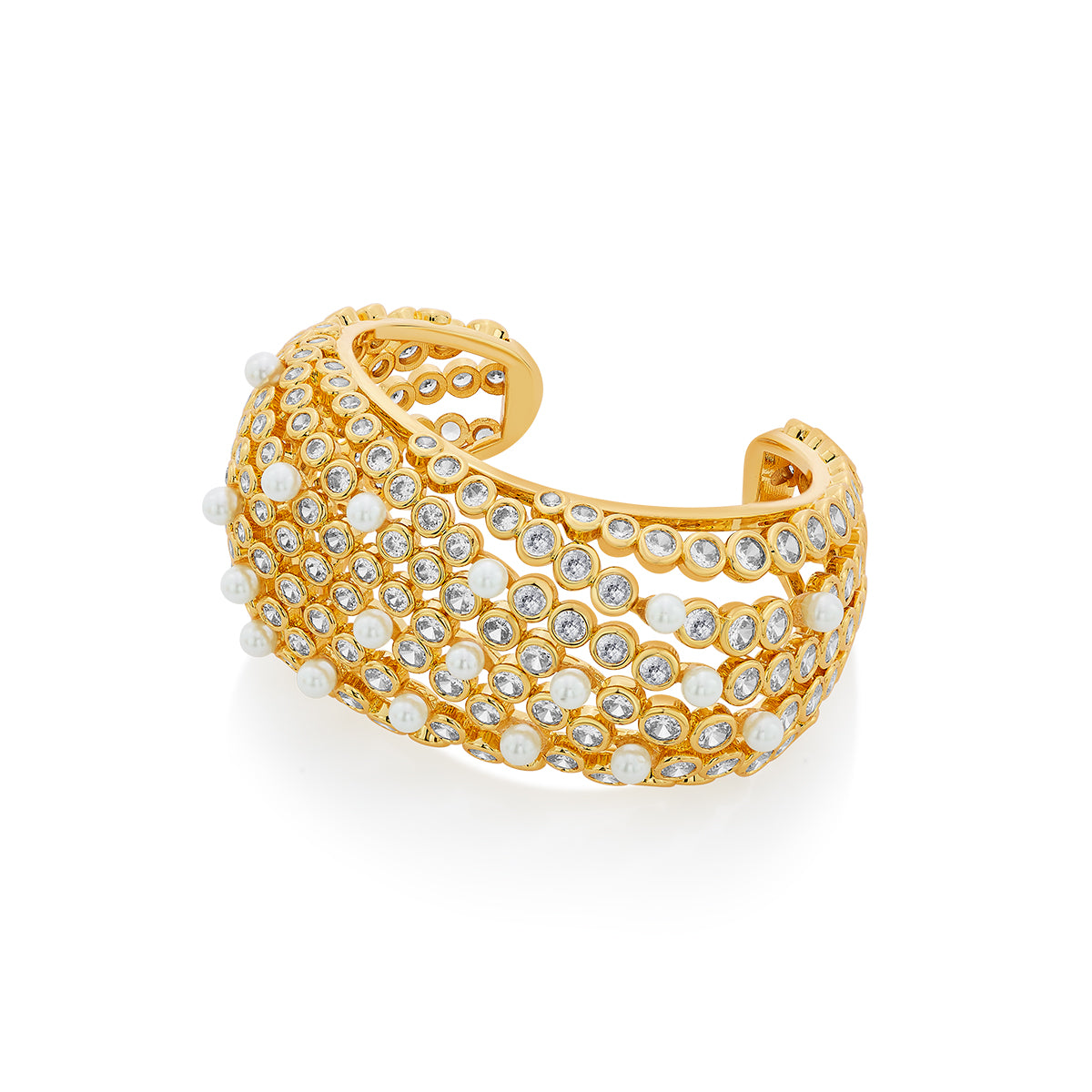 Amara CZ Pearl Statement Cuff - Isharya | Modern Indian Jewelry