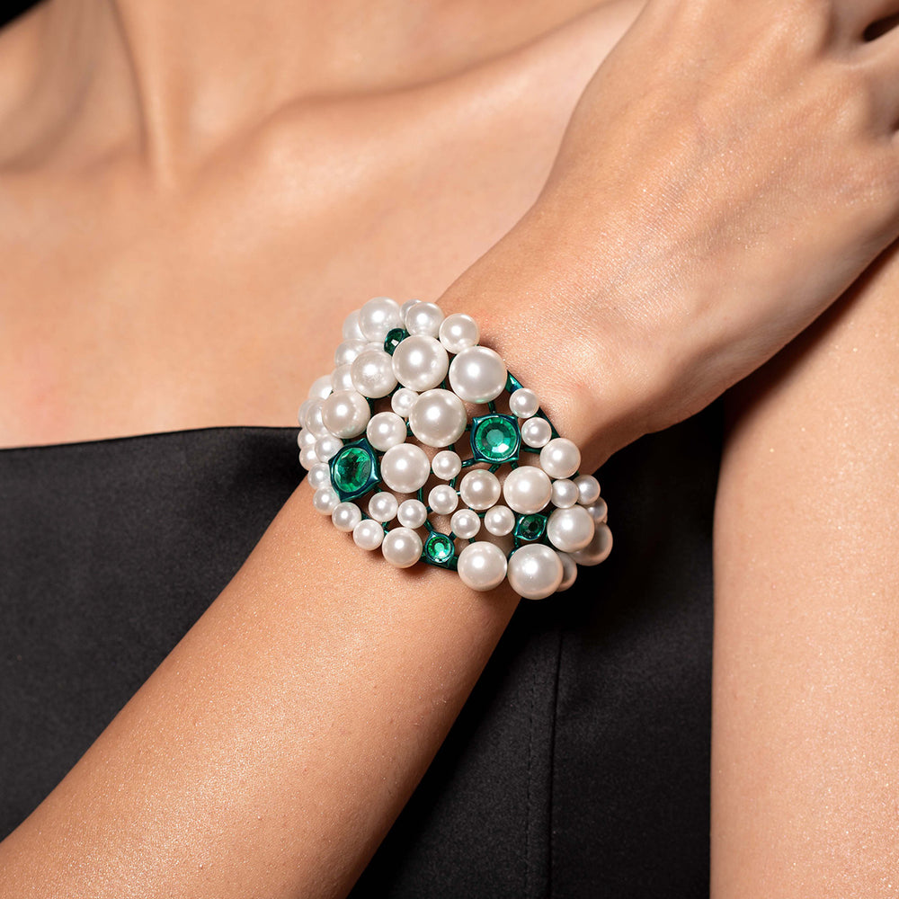 Zeenat Green Quartz Pearl Cuff - Isharya | Modern Indian Jewelry