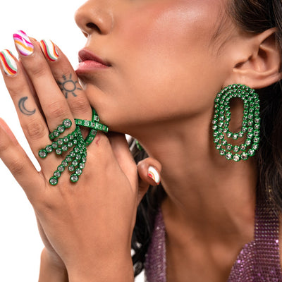 Parakeet Green Wrap Cocktail Ring - Isharya | Modern Indian Jewelry