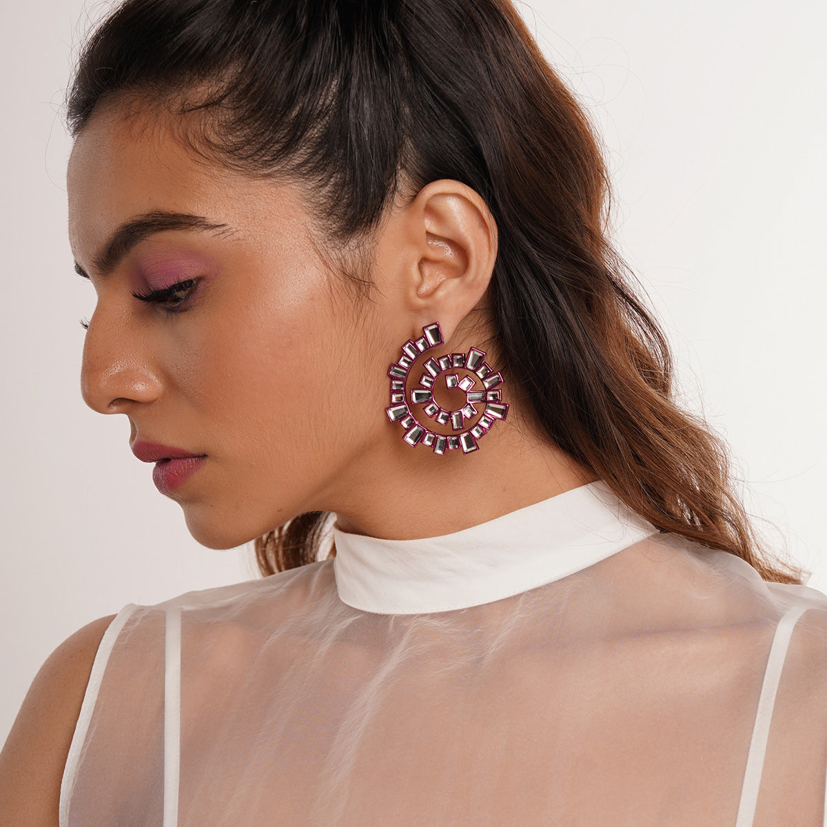 Rani Pink Spiral Earrings - Isharya | Modern Indian Jewelry