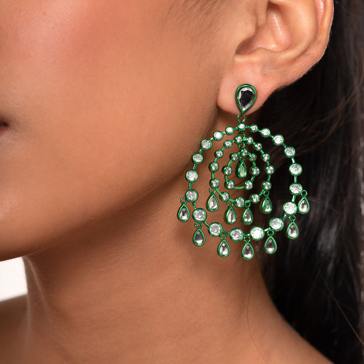Parakeet Green Chandelier Earrings - Isharya | Modern Indian Jewelry