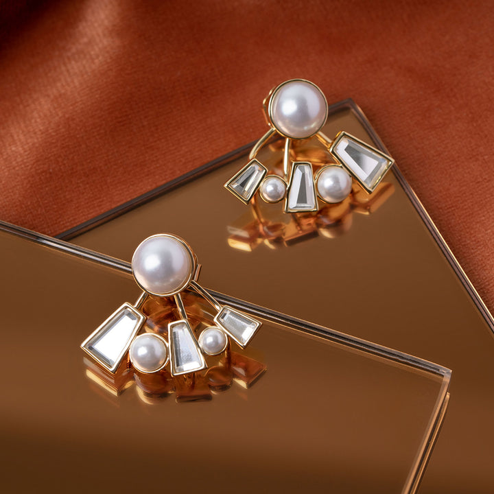 Angel Dust Baguette Mirror Front-Back Earrings - Isharya | Modern Indian Jewelry