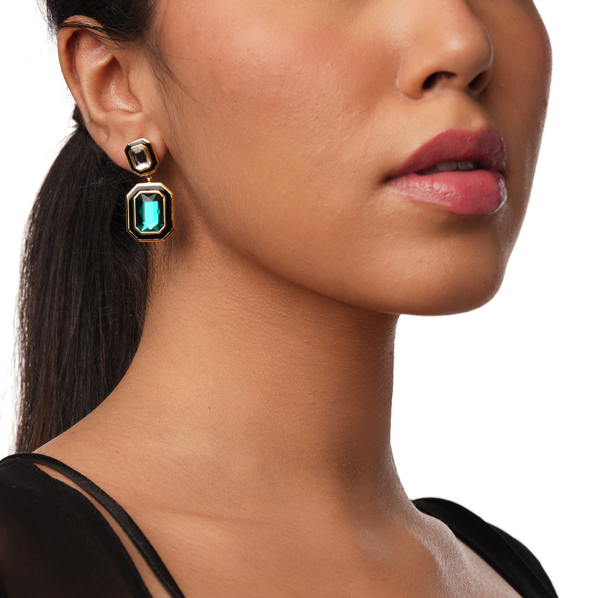Banger Two-Tone Crystal Drop Earrings - Isharya | Modern Indian Jewelry