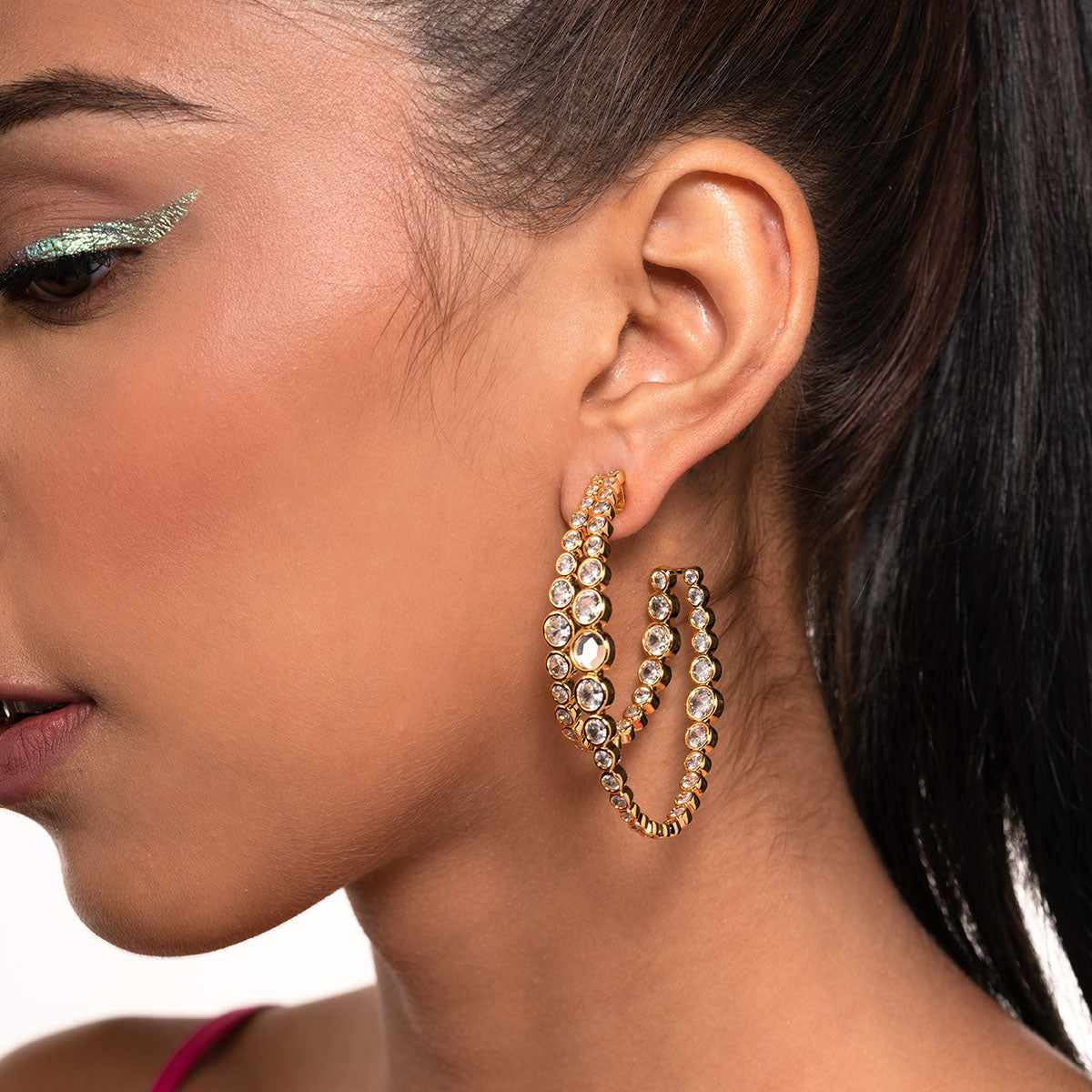 Aura Gold Double Hoop Earrings - Isharya | Modern Indian Jewelry