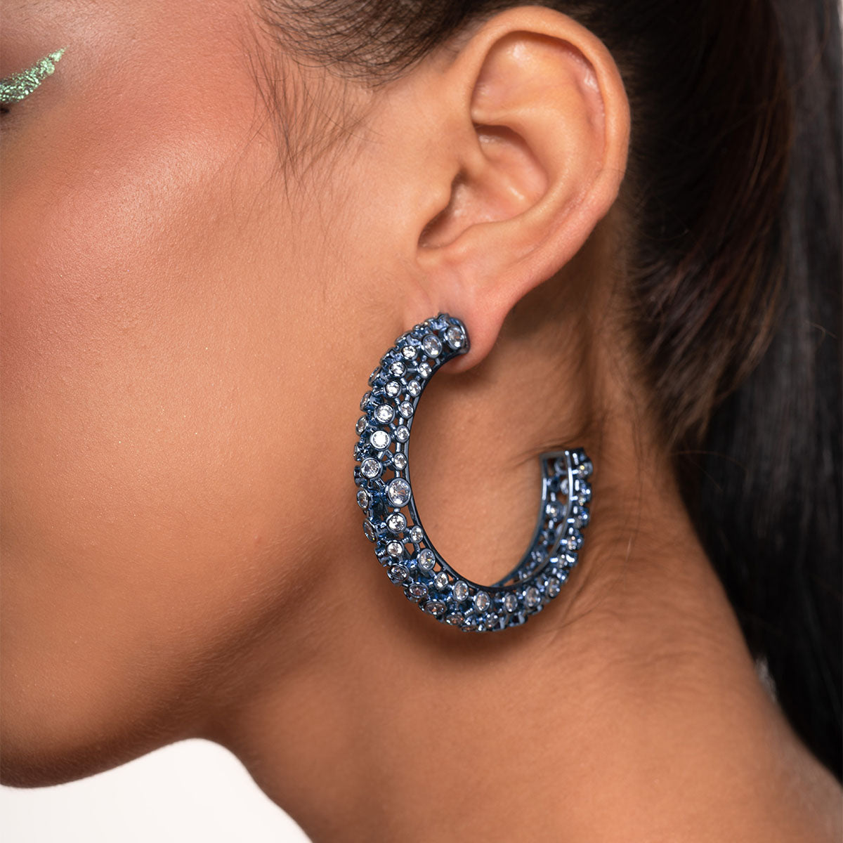 Aqua Blue Mesh Earrings - Isharya | Modern Indian Jewelry