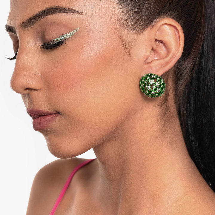 Parakeet Green Mesh Stud Earrings