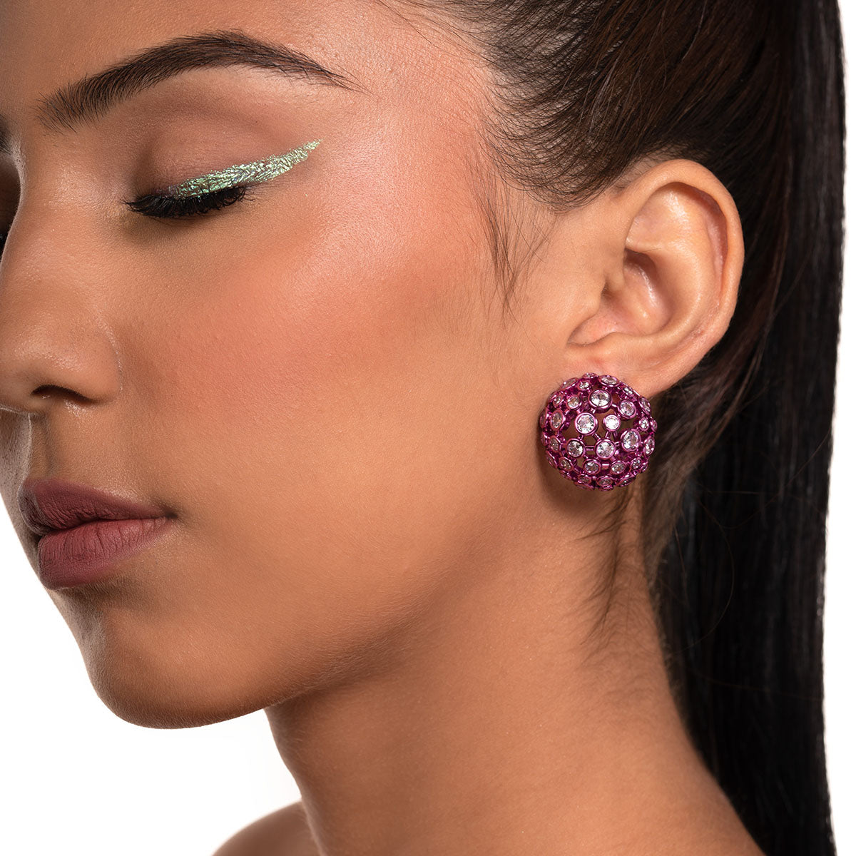 Rani Pink Mesh Stud Earrings - Isharya | Modern Indian Jewelry