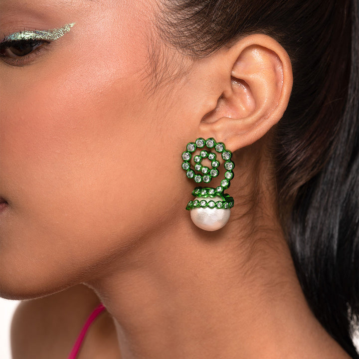 Parakeet Green Pearl Drop Earrings - Isharya | Modern Indian Jewelry