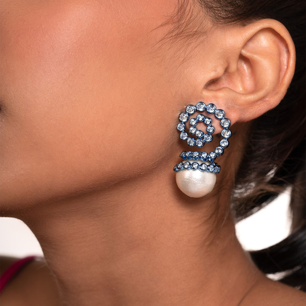 Aqua Blue Pearl Drop Earrings