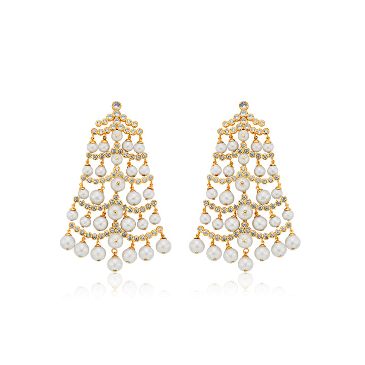 Pearl Crystal Waterfall Earrings - Isharya | Modern Indian Jewelry
