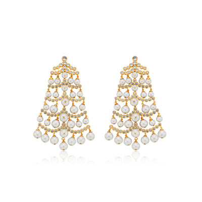 Pearl Crystal Waterfall Earrings - Isharya | Modern Indian Jewelry