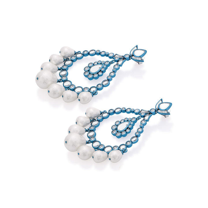 Aqua Blue Elongated Crystal Pearl Earrings