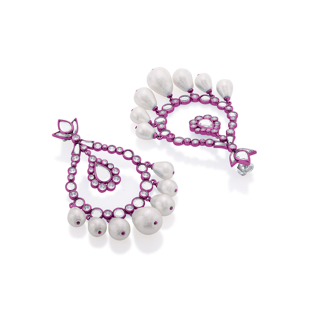 Rani Pink Elongated Crystal Pearl Earrings