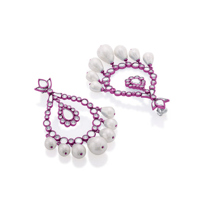 Rani Pink Elongated Crystal Pearl Earrings - Isharya | Modern Indian Jewelry