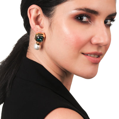 O’Keeffe Emerald and Pearl Drop Earrings - Isharya | Modern Indian Jewelry