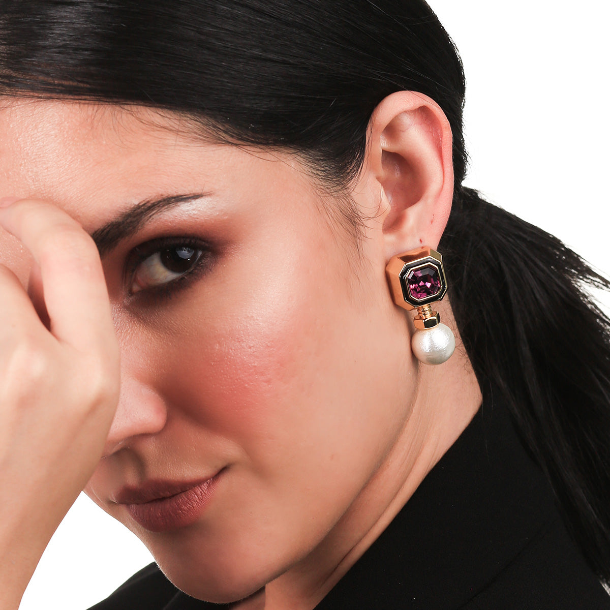 O’Keeffe Purple and Pearl Drop Earrings - Isharya | Modern Indian Jewelry