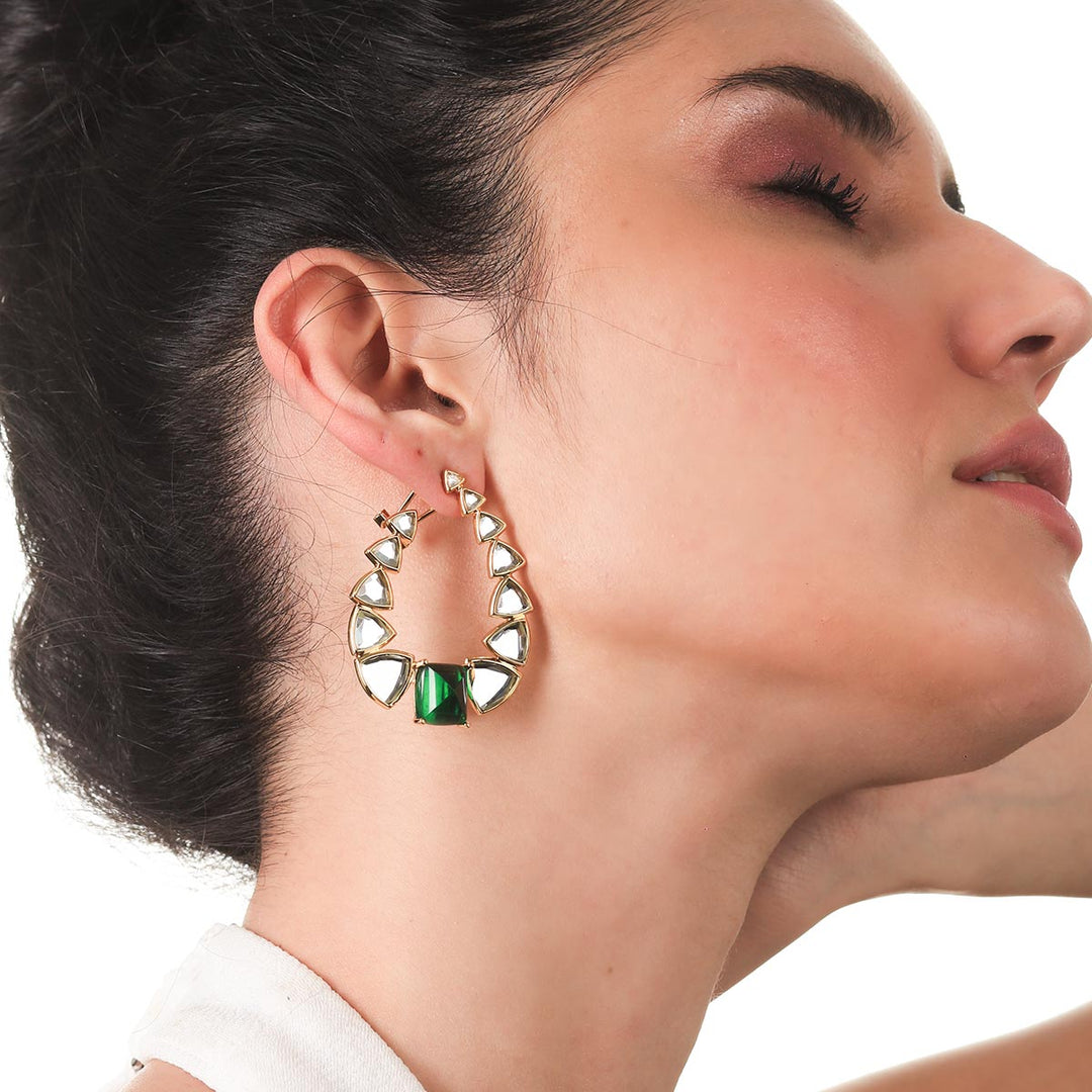 Inayat Mirror & Hydro Emerald Statement Earrings - Isharya | Modern Indian Jewelry