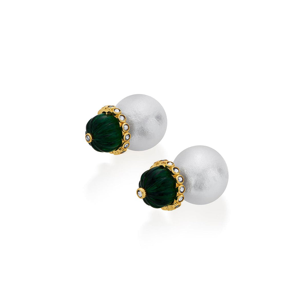 Seher CZ Pearl & Hydro Emerald Earrings