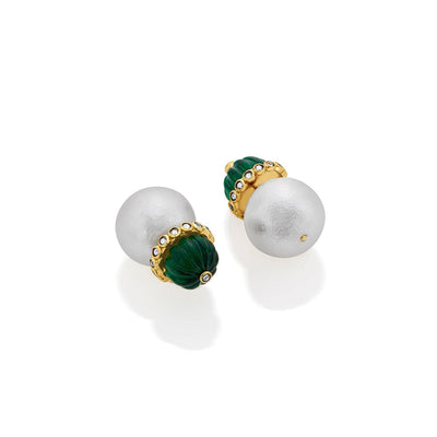 Seher CZ Pearl & Hydro Emerald Earrings - Isharya | Modern Indian Jewelry