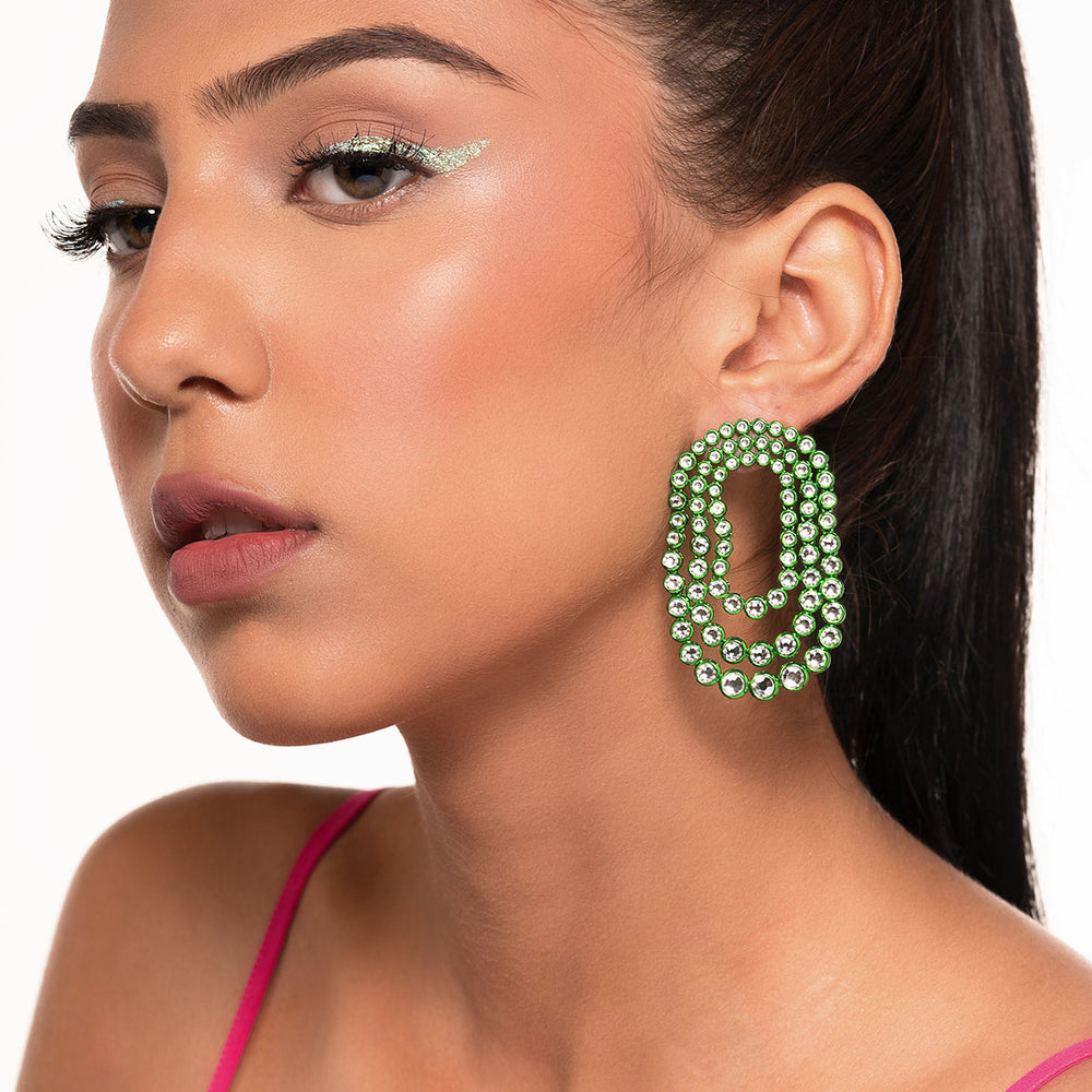 Parakeet Green Tri Layered Earrings