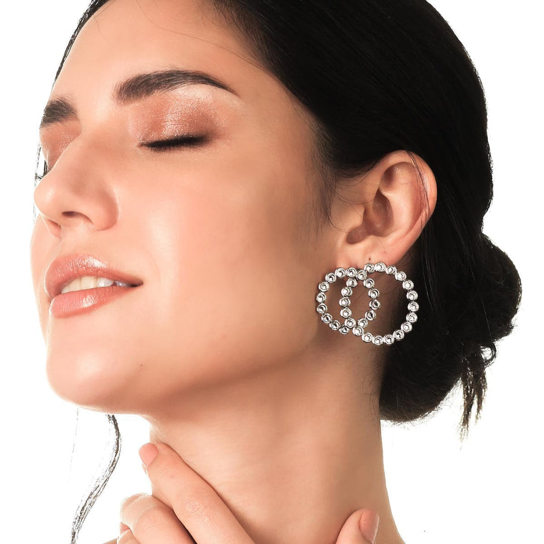 Seher CZ Silver Concentric Earrings