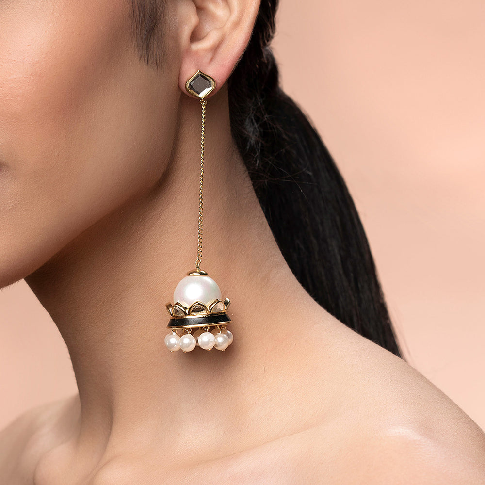Amina Pearl Mirror Jhumka Earrings - Isharya | Modern Indian Jewelry