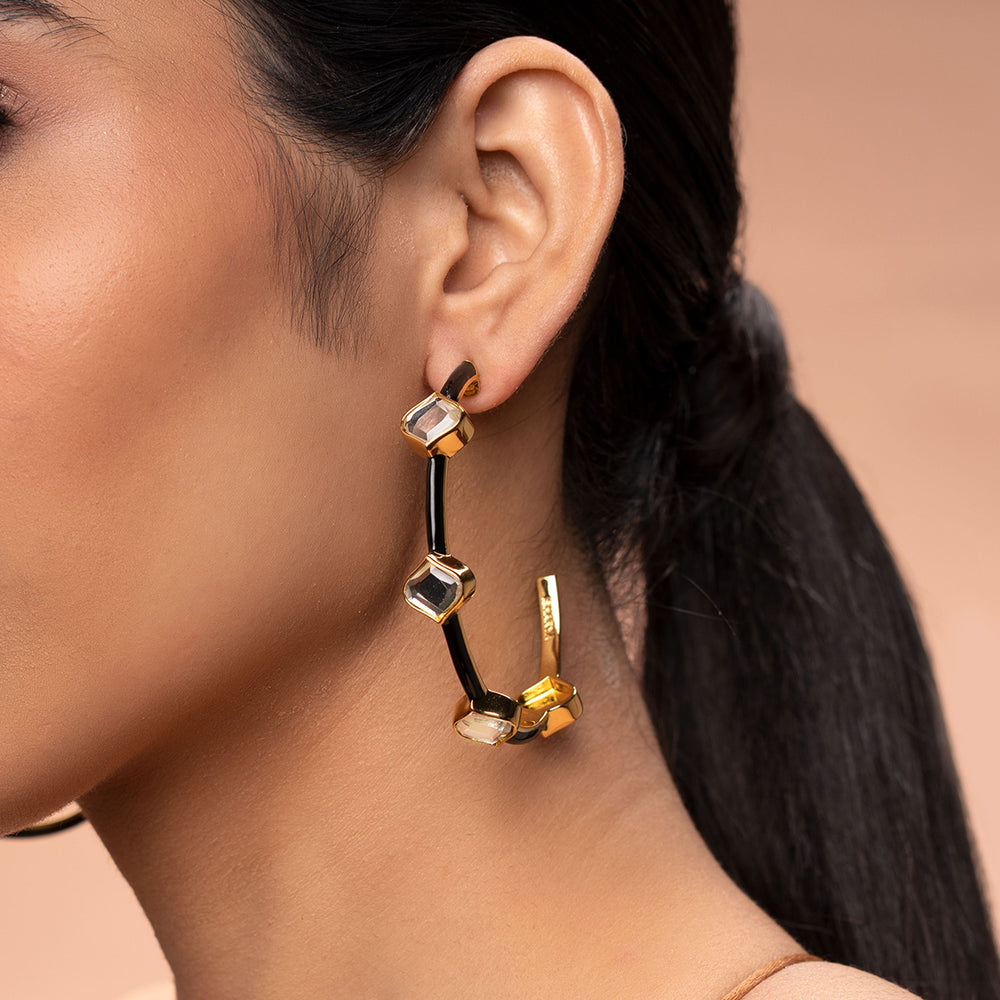 Amina Mirror Hoop Earrings - Isharya | Modern Indian Jewelry
