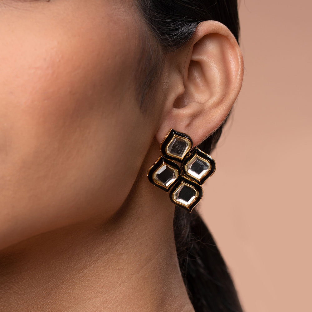 Amina Flower Mirror Stud Earrings - Isharya | Modern Indian Jewelry