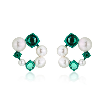 Zeenat Green Quartz Pearl Earrings - Isharya | Modern Indian Jewelry