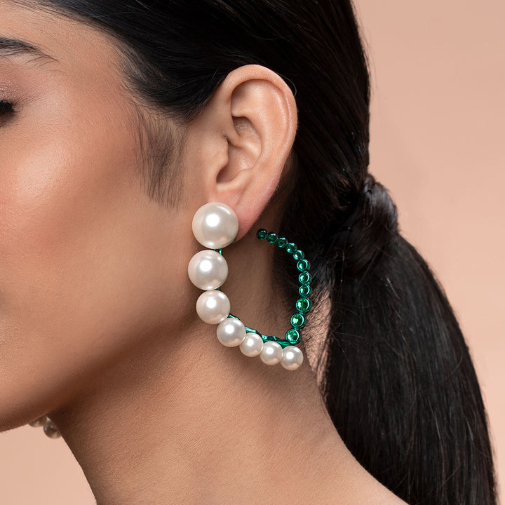 Zeenat Pearl Quartz Harp Earrings - Isharya | Modern Indian Jewelry