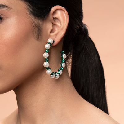 Zeenat Green Quartz Statement Hoop Earrings - Isharya | Modern Indian Jewelry