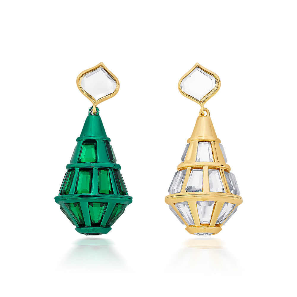 Sultana Green Mirror Drop Earrings