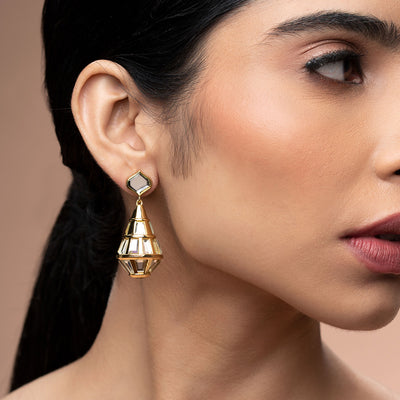Sultana Green Mirror Drop Earrings - Isharya | Modern Indian Jewelry