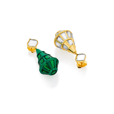 Sultana Green Mirror Drop Earrings - Isharya | Modern Indian Jewelry