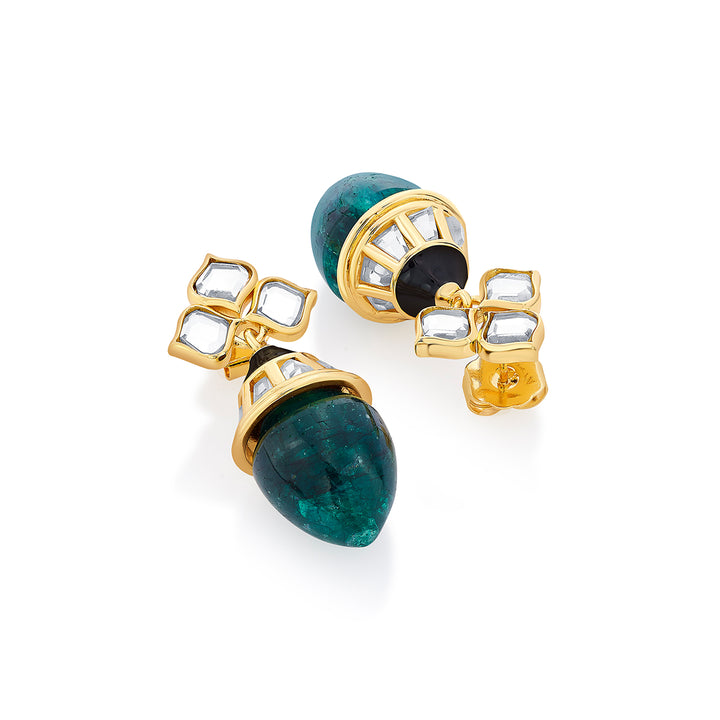 Razia Green Quartz Flower Earrings - Isharya | Modern Indian Jewelry