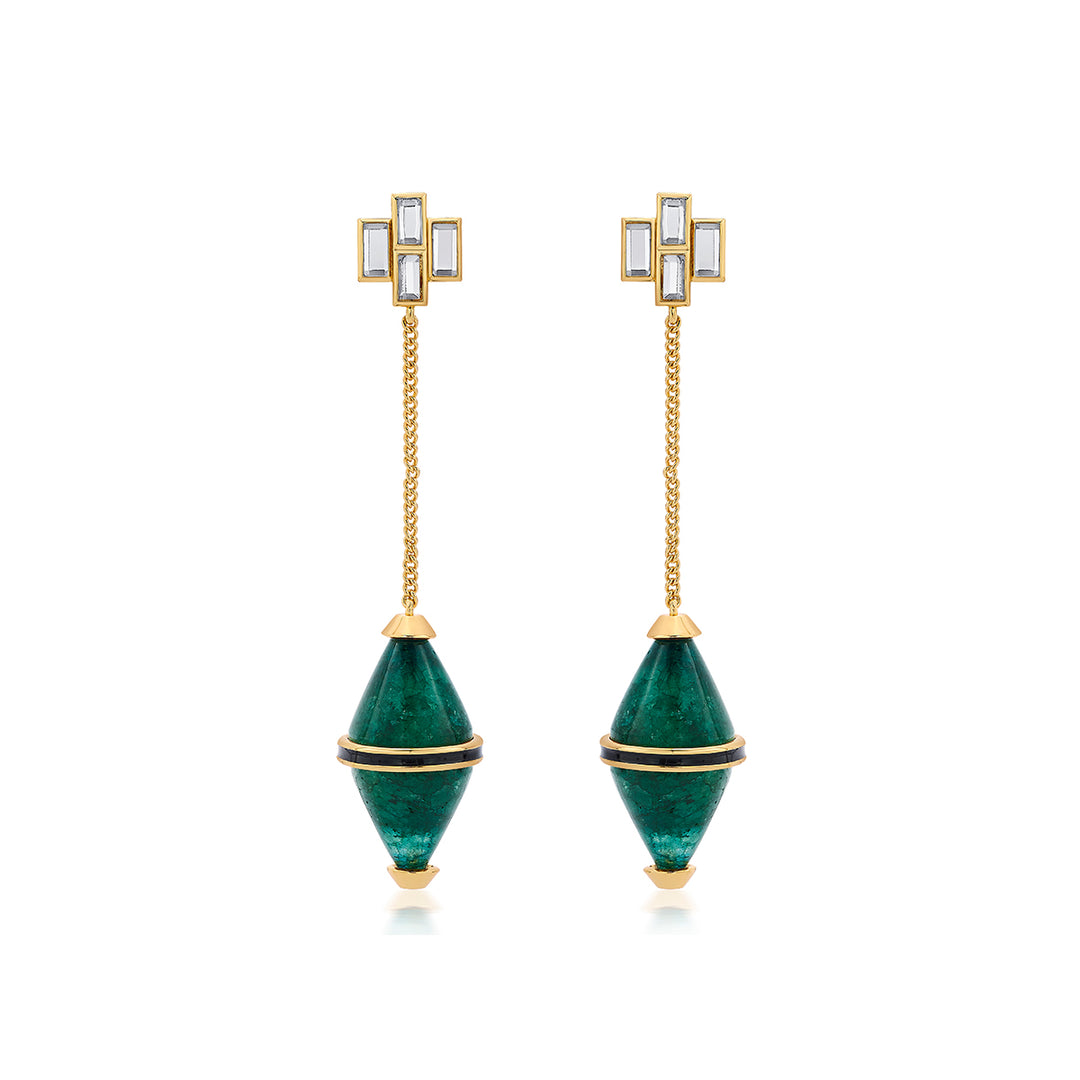 Razia Green Quartz Mirror Drop Earrings - Isharya | Modern Indian Jewelry